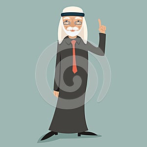 Old Adult Wise Vintage Arab Smiling Happy Businessman Character Icon on Stylish Background Retro Cartoon Design Vector