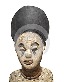 Old African statue bust isolated.