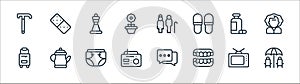 old age line icons. linear set. quality vector line set such as vacation, dentures, radio, suitcase, drug, chesspiece, elder photo