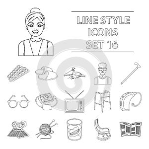 Old age set collection icons in outline style vector