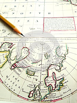 Old aged map of Arctic Circle & North Pole photo
