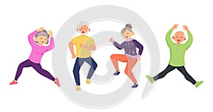 Old aged people dancing with happy feeling,in cartoon character