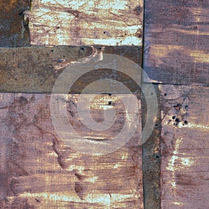 Old aged weathered rusty corroded coat iron sheets texture pattern, multiple horizontal rusted corroding grunge metal patch plates