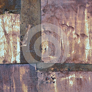 Old aged weathered rusty corroded coat iron sheets texture pattern, multiple vertical rusted corroding grunge metal patch plates
