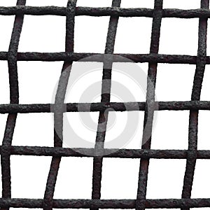 Old Aged Weathered Rusty Grid Cage Fence Iron Grating, Isolated Grungy Large Detailed Macro Closeup, Grunge Rust Metal Bars Mesh photo