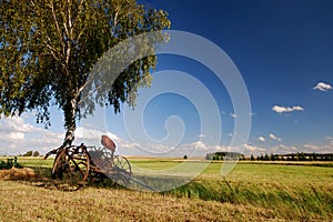 Old agricultural fertilize machine wide angle