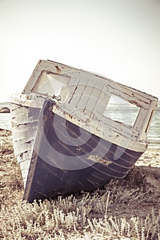 Old aground ship at beach