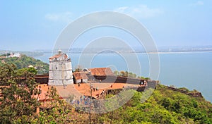 Old Aguada Fort and lighthouse was built in the 17th century, Goa, India.