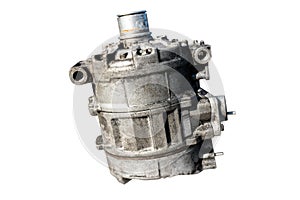 Old air conditioning compressor used in the car, isolated on a white background with a clipping path.