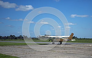 old aircraft on runway prepared for flight