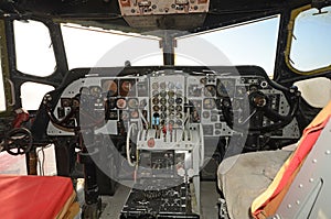Old airplane cockpit interior