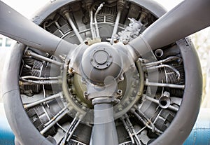 Old airplane engine close up