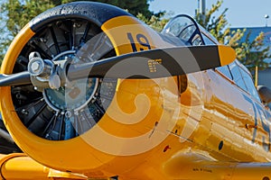 An old airplane engine and propeller