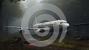 Old Airplane In The Style Of Michal Karcz: A Forestpunk Masterpiece