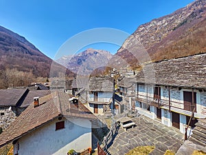 The old Alpine village of Frasco, Valle Verzasca, Switzerland photo