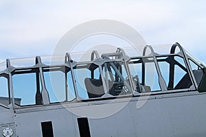 Old american fighter plane cockpit canopy