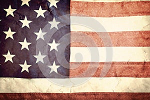 Old American flag as background, top view. National symbol of USA