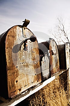 Old American mailboxes in midwest