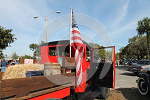 Old american truck and american flag