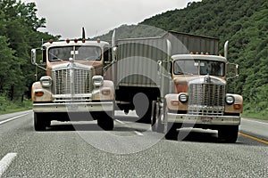 Old american truck driving on the highway