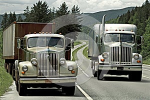 Old american truck driving on the highway
