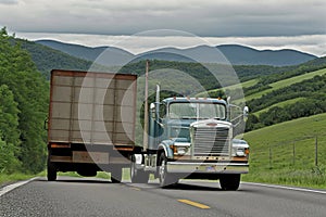 Old american truck driving on the highway