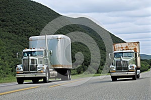 Old american truck driving on the highway