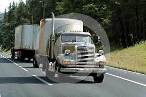 Old american truck driving on the highway