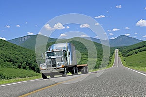 Old american truck driving on the highway