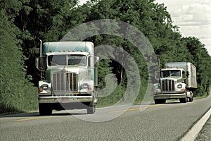 Old american truck driving on the highway