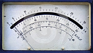 Old analog ammeter and voltmeter scale close up