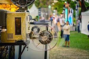The old analog rotary film movie projector at outdoor cinema movies theater