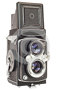 Old Analog Twin Lens Reflex Camera Isolated On White Background
