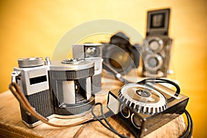 Old analogue photographic cameras