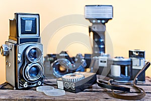 Old analogue photographic cameras