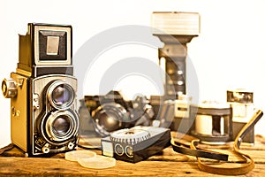 Old analogue photographic cameras