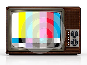 Old analogue television with test screen. 3D illustration