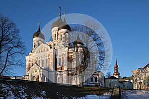 Old ancient Alexander Nevsky Cathedral in old city of Tallinn, Estonia