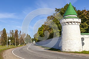 Old ancient castle with white stone bricks, an ancient fortress with loopholes