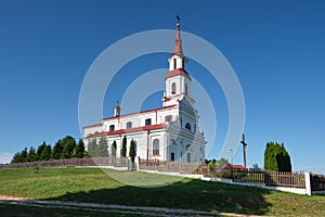 Old ancient catholic church of Saints Peter and Paul in Medvedichi, Brest region, Belarus