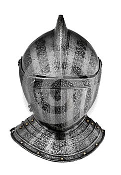Old ancient medieval helmet isolated on white