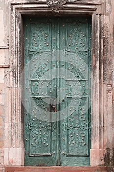 Old ancient metal door texture in european medieval style