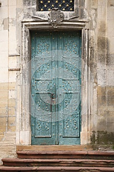 Old ancient metal door texture in european medieval style