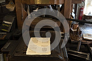 Old ancient print machine hand press