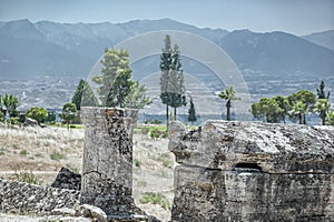 old ancient ruins of gladiatorial houses near the city of hierapolis in pamukkale turkey