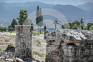 old ancient ruins of gladiatorial houses near the city of hierapolis in pamukkale turkey