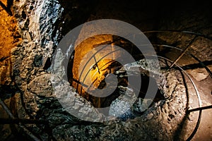 Old ancient spiral staircase in the well Tik Kuyu, in Chufut Kale, Bakhchisaray, Crimea Bakhchisarai Crimea