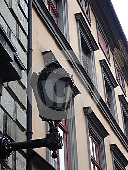 Old Ancient street light lighting lamp on the wall