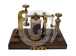 Old ancient telegraph device isolated over white background