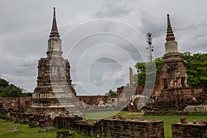 Old Ancient Temple. Old Pagoda statue in Wat Yai Chaimongkol Ayutthaya Historical Park. Thailand.